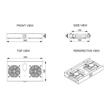 Модул с 2 вентилатора и превключвател за стенни шкафове, черен
